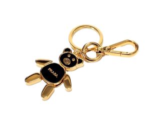 Prada Women's Black/Gold Teddy Bear Handbag Charm Keychain