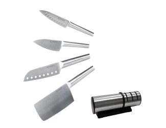 Straight 5pc Santoku Knife Set with Sharpener
