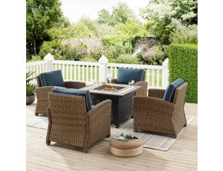 Bradenton 5Pc Outdoor Wicker Conversation Set W/Fire Table