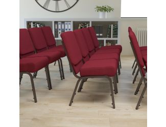 21"W Stacking Church Chair in Burgundy Fabric - Gold Vein Frame