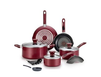Excite Non-Stick 14-Piece Cookware Set plus Specialty Non-Stick One-Egg Wonder Package - Red