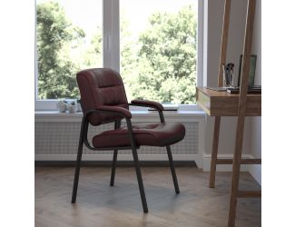 Burgundy LeatherSoft Executive Side Reception Chair w/ Black Frame - Home Office