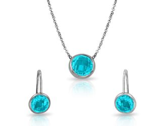 PARIKHS Rhodium Plated CZ and Zircon Round December Birthstone Set in 925 Sterling Silver