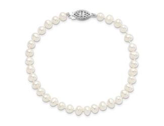 Sterling Silver 5-6mm White Freshwater Cultured Pearl Bracelet