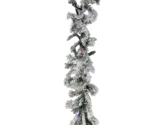 9-Ft. White Pine Snowy Garland with 3-Function Multi-Color Lights
