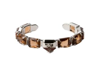 Prada Triangolo Silver Tone Brown Crystal Cuff Bracelet Triangle Logo
