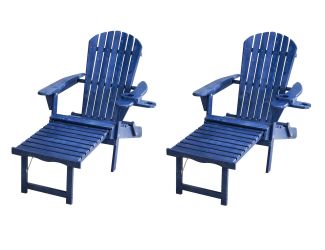 Oceanic Adirondack Chaise Lounge w/Ottoman & Beverage Holder, Set of 2 - Navy Blue