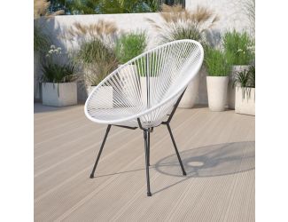 White Papasan Oval Woven Basket Bungee Lounge Chair - Indoor/Outdoor Furniture
