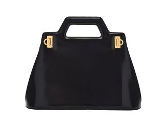 Ferragamo Wanda Black Patent Leather Top Handle Handbag
