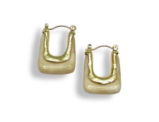 Resin Square Hoop Alabaster with Gold Plating