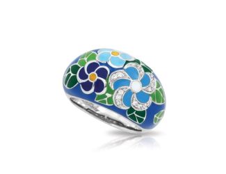 Belle Etoile Round Cubic Zirconia studded Blue Background Melia Size-7 Ring - 925 Sterling Silver
