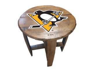 Pittsburgh Penguins Oak Barrel Table