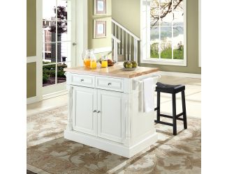 Butcher Block Top Kitchen Island with 24" Upholstered Stools