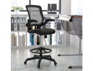 Mid-Back Black Mesh Ergonomic Drafting Chair with Foot Ring and Flip-Up Arms