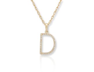 PARIKHS Initial Pendant Alphabet 'D' in CZ with chain in 925 Sterling Silver with Yellow Plating