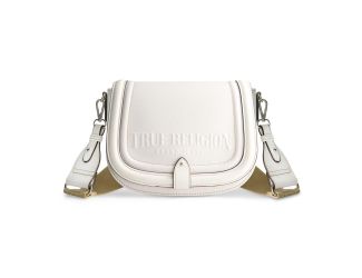 Distressed Logo Denim Saddle Bag