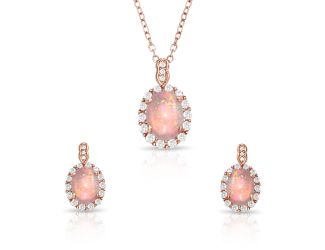 PARIKHS Rose Gold Plated Oval Synthetic Necklace-Earring Set with CZ in 925 Sterling Silver