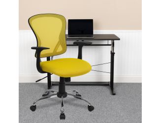 Mid-Back Yellow Mesh Swivel Task Office Chair with Chrome Base and Arms