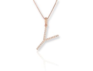 PARIKHS Diamond Initial 'Y' Pendant Necklace in 18k Rose Gold over Sterling Silver 0.10ct IJK-I2