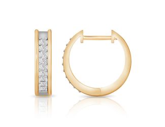 PARIKHS Princess cut Diamond Hoop Earring in 14K Yellow Gold 0.20ct, Color-IJ, Clarity-VS2 SI1