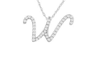PARIKHS Diamond Initial Pendant Alphabet 'W' in 14K White Gold over Sterling Silver 0.15ct, IJK - I3