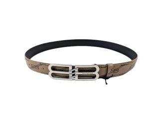 Balenciaga BB Signature Canvas Leather Belt Monogram Beige 75
