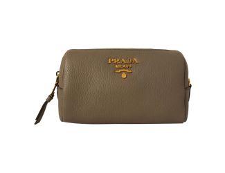 Prada Vitello Daino Argilla Grey Leather Cosmetic Pouch