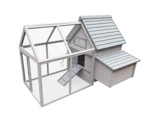 Outdoor Wooden Chicken Coop with Ramp, Wire Mesh Run, Waterproof Roof, Removable Tray 3.8-Ft. x 3.87