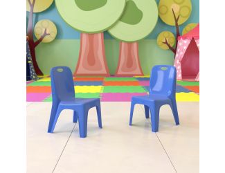 2 Pack Blue Plastic Stackable School Chair with Carrying Handle and 11"H Seat