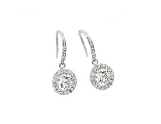 PARIKHS Rhodium Plated Round Center CZ Hook Earring in 925 Sterling Silver