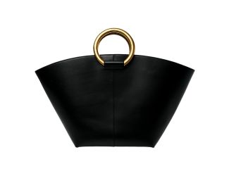 Saint Laurent Maxi Ring Handle Tote in Black Smooth Leather with Gold-Tone Ring Hardware Large