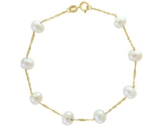 LALI Jewels 14K Yellow Gold White Fresh Water Pearl Bracelet