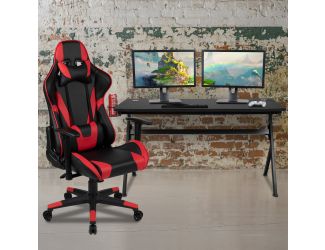 Black/Red Gaming Desk Bundle - Cup/Headset Holder/Mouse Pad Top