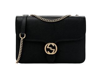 Gucci Marmont Black Leather Interlocking GG Gold Chain Strap Crossbody Handbag