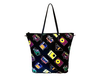 Prada Cassette Print Black Nylon Convertible Shopping Tote Handbag