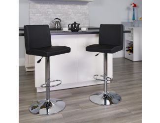 Black Vinyl Adjustable Height Barstool with Panel Back and Chrome Base