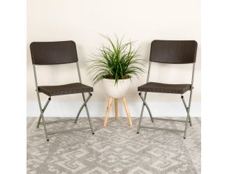 Brown Rattan Plastic Folding Chair with Gray Frame - Event Chair