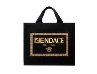 Fendi x Versace Fendace Black Canvas Convertible Large Shopping Tote