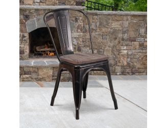 Black-Antique Gold Metal Stackable Chair with Wood Seat - Restaurant Chair