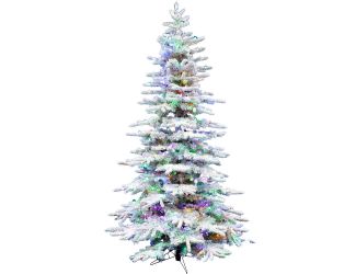 6.5-Ft. White Pine Snowy Artificial Christmas Tree with Multi-Color LED String Lighting and Holiday