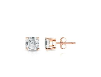 Bright White Pristine Asscher Lab Grown Diamond Stud in 14K Rose Gold 0.60ct, Color-GH,Clarity-VS