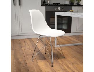 White Plastic Chair w/ Chrome Base - Hospitality Seating - Accent and Side Chair