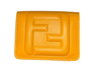 Fendi FF Cube Embossed Logo Oro Yellow Leather Trifold