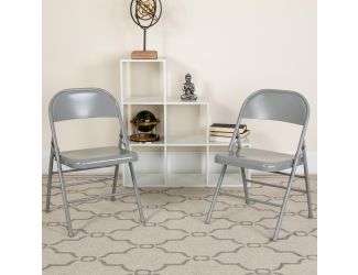 2 Pack Triple Braced & Double Hinged Gray Metal Folding Chair - Commercial Chair