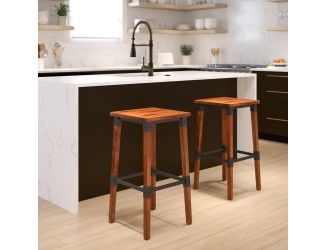 2 Pack Commercial Grade Rustic Walnut Industrial Style Backless Wood Barstool