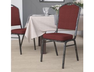 Crown Back Burgundy Patterned Fabric Stacking Banquet Chair - Silver Vein Frame