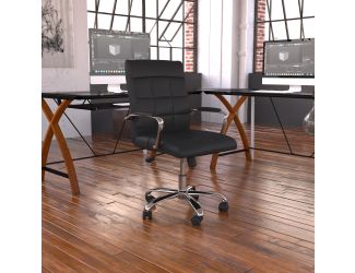 Mid-Back Black Vinyl Executive Swivel Office Chair with Chrome Base and Arms