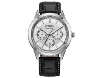 Men's Rolan Silver-Tone Dial Leather Strap Watch