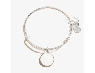 Engravable Circle Charm Bangle - Shiny Silver