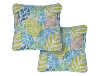 Set of 2 Palm Indoor/Outdoor Throw Pillows in Green and Blue